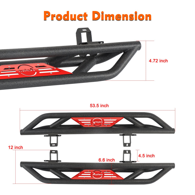 Steel Side Steps for 2018-2024 Wrangler JLU 2 Doors-2
