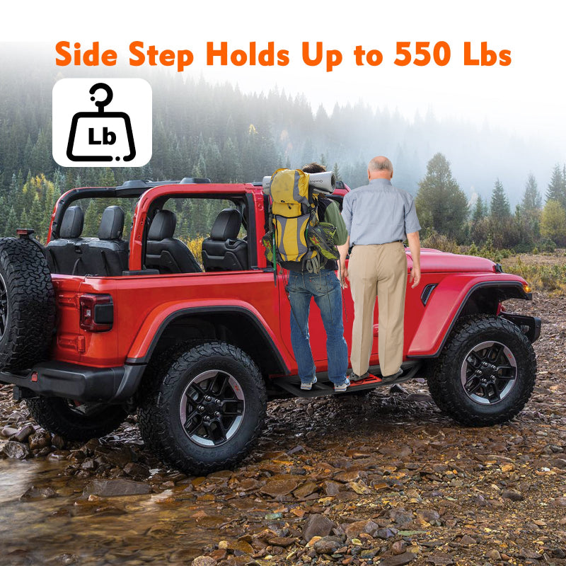 Steel Side Steps for 2018-2024 Wrangler JLU 2 Doors-5