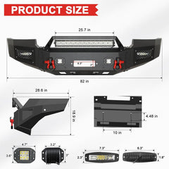 Steel Front Bumper with Winch Plate & LED Spotlights For 2007-2013 GMC Sierra 1500-1