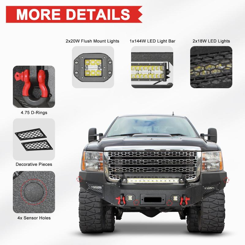 Steel GMC Front Bumper For 2011-2014 GMC Sierra 2500HD/3500HD with Spotlights Bar-2