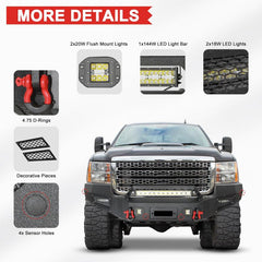 Steel GMC Front Bumper For 2011-2014 GMC Sierra 2500HD/3500HD with Spotlights Bar-2