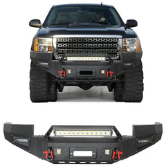 Heavy-duty Steel Front Bumper for 2011-2014 GMC Sierra 2500HD/3500HD & 2011-2014 Chevrolet Silverado 2500HD/3500HD with LED Lights & D-Rings & Sensor Holes