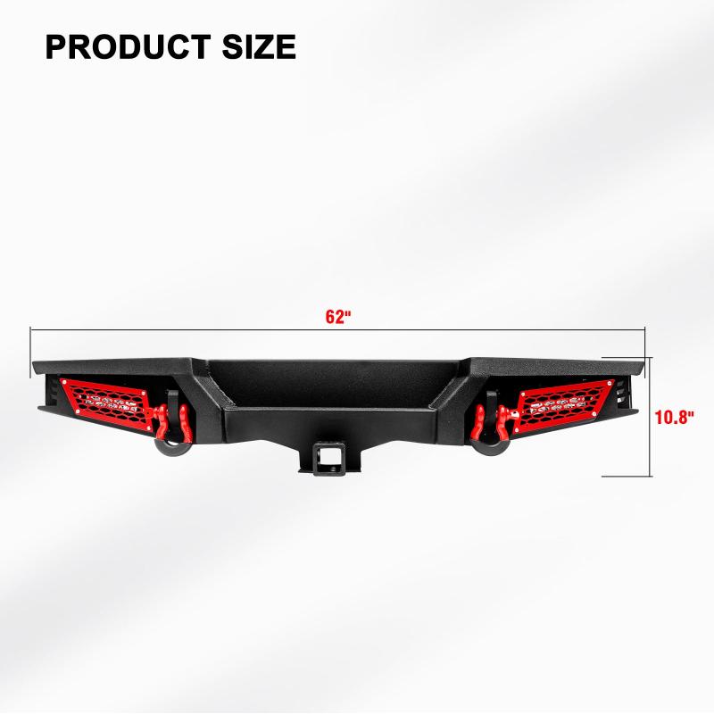 Steel Offroad Rear Bumper Compatible with 2018-2022 Wrangler JL with LED Lights & D Ring-6