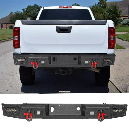 Steel Rear Bumper for GMC Sierra 2500/3500 with LED Light Bar & D-rings &Winch Plate-1