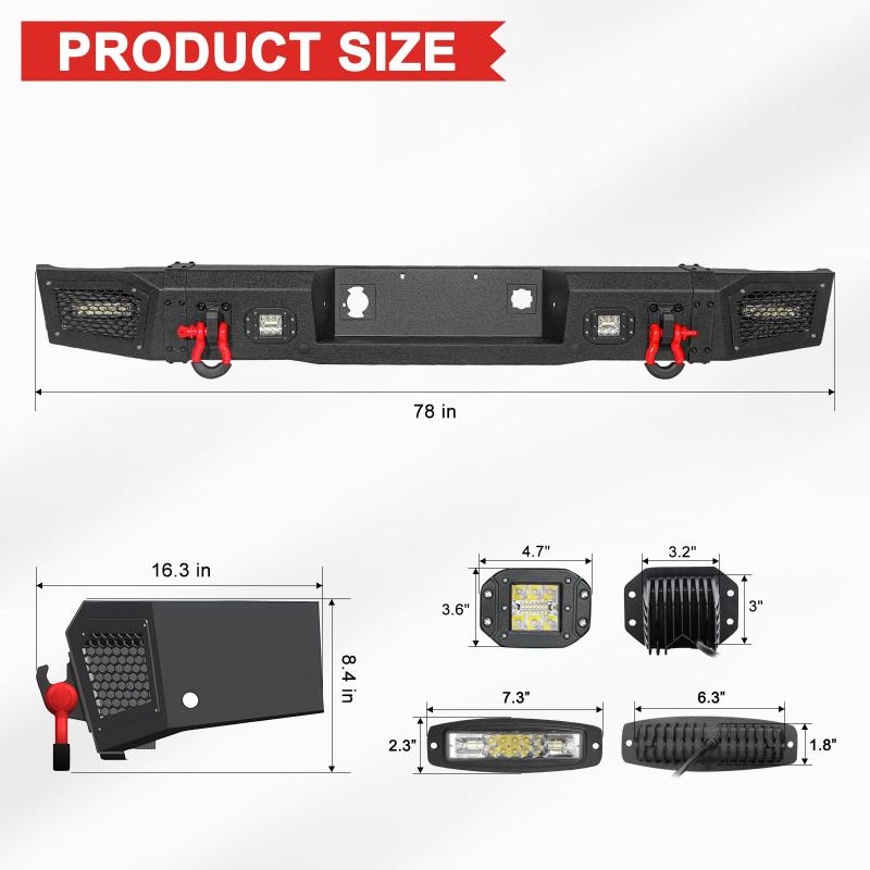 Steel Rear Bumper for GMC Sierra 2500/3500 with LED Light Bar & D-rings &Winch Plate-2