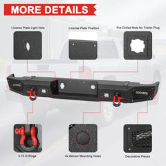 Steel Rear Bumper for GMC Sierra 2500/3500 with LED Light Bar & D-rings &Winch Plate-3