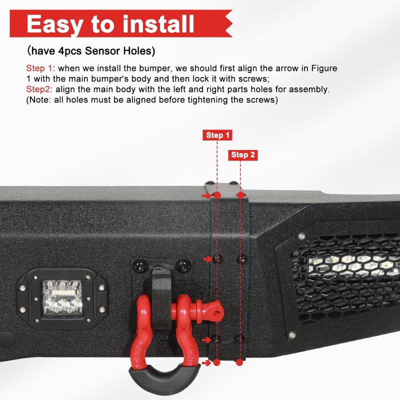 Steel Rear Bumper for GMC Sierra 2500/3500 with LED Light Bar & D-rings &Winch Plate-5