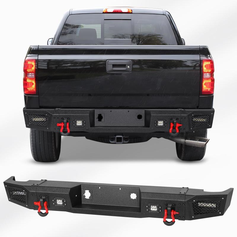 Steel Rear Bumper for GMC Sierra 2500/3500 with LED Light Bar & D-rings &Winch Plate-6
