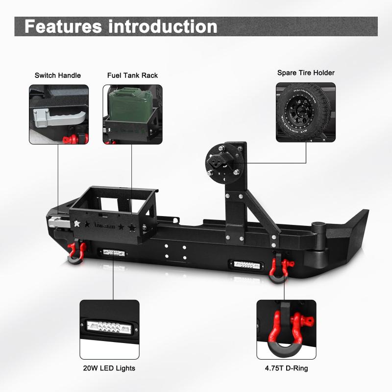 Steel Rear Bumper with Spare tire rack and Fuel tank rack Compatible with 2015-2020 4Runner-3