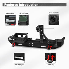 Steel Rear Bumper with Spare tire rack and Fuel tank rack Compatible with 2015-2020 4Runner-3
