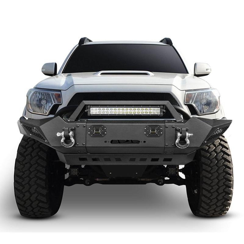 Upgraded Front Bumper Fit for 2005-2015 Toyota Tacoma with D-ring and Winch Plate and LED Lights-3