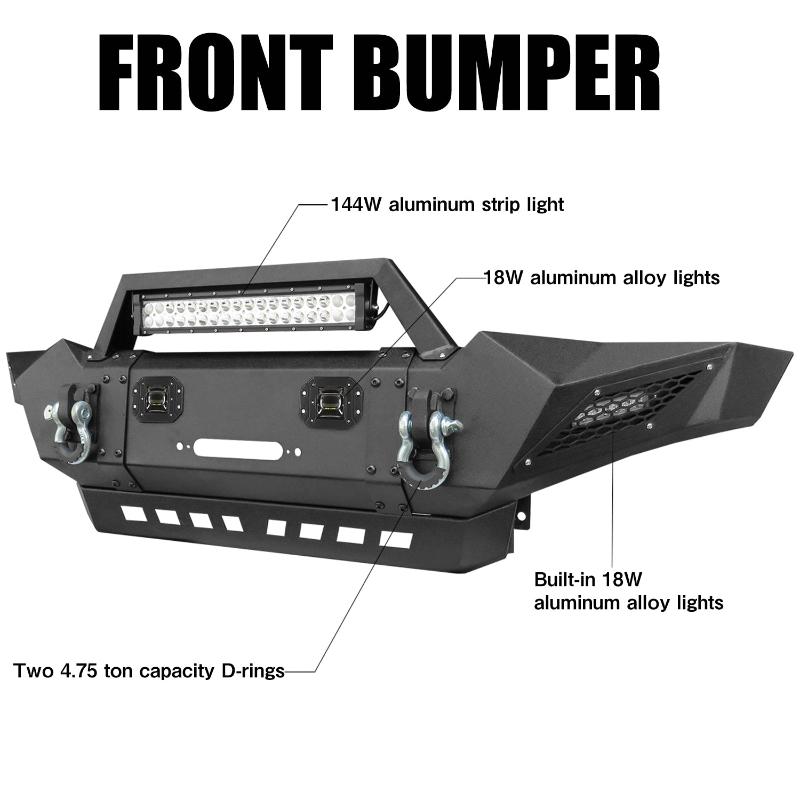 Upgraded Front Bumper Fit for 2005-2015 Toyota Tacoma with D-ring and Winch Plate and LED Lights-6