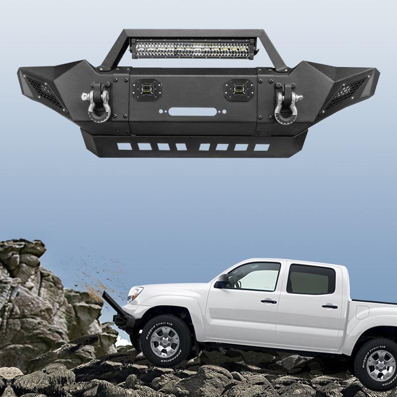 Upgraded Front Bumper Fit for 2005-2015 Toyota Tacoma with D-ring and Winch Plate and LED Lights-8