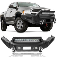 With Winch Plate and LED Lights Front Bumper Compatible with 2013-2018 RAM 1500 (Exclude Rebel) and 2019-2024 RAM 1500 Classic-1