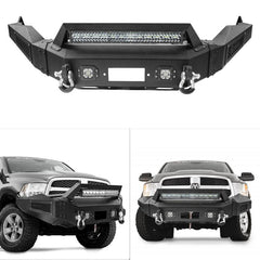 With Winch Plate and LED Lights Front Bumper Compatible with 2013-2018 RAM 1500 (Exclude Rebel) and 2019-2024 RAM 1500 Classic-2