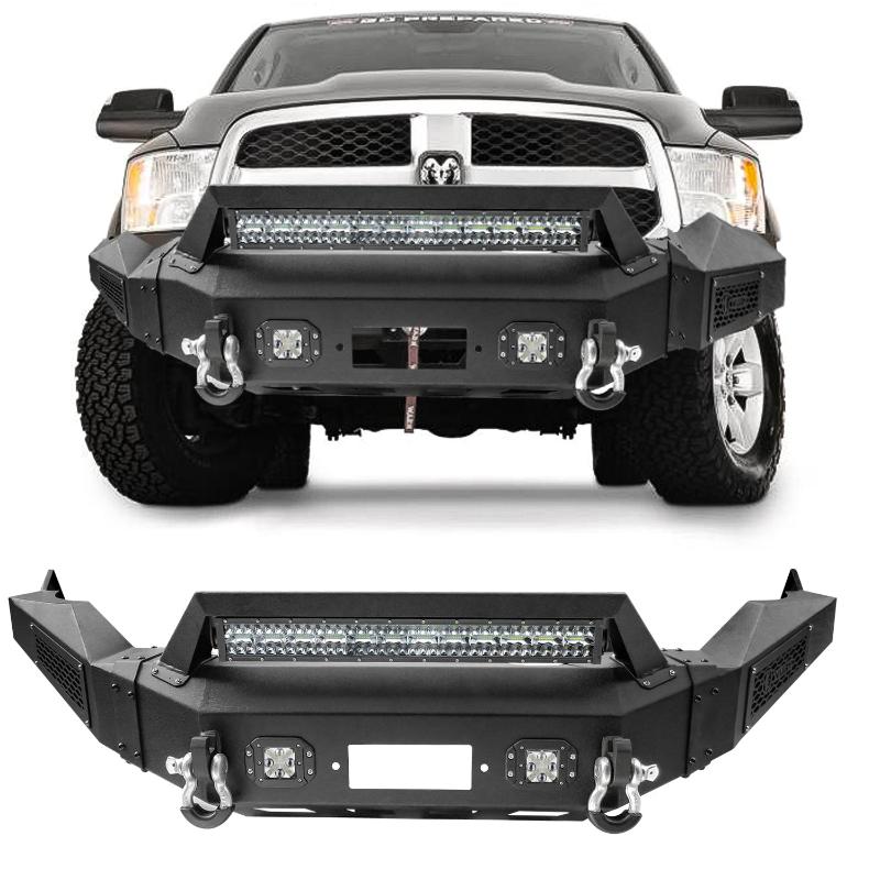With Winch Plate and LED Lights Front Bumper Compatible with 2013-2018 RAM 1500 (Exclude Rebel) and 2019-2024 RAM 1500 Classic-3