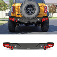 2021-2024 Ford Bronco Rear Bumper with LED Lights & D-Rings & Sensor Mounting Hole Compatible-1