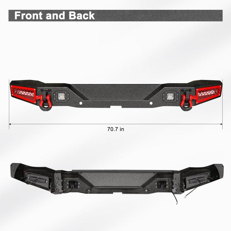 2021-2024 Ford Bronco Rear Bumper with LED Lights & D-Rings & Sensor Mounting Hole Compatible-2