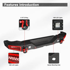 2021-2024 Ford Bronco Rear Bumper with LED Lights & D-Rings & Sensor Mounting Hole Compatible-3