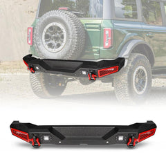 2021-2024 Ford Bronco Rear Bumper with LED Lights & D-Rings & Sensor Mounting Hole Compatible-4