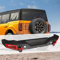 2021-2024 Ford Bronco Rear Bumper with LED Lights & D-Rings & Sensor Mounting Hole Compatible-7