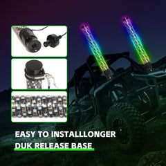 1-3FT Versatile and Durable 360° Spiral  RGB LED Whip Light(2Pcs)