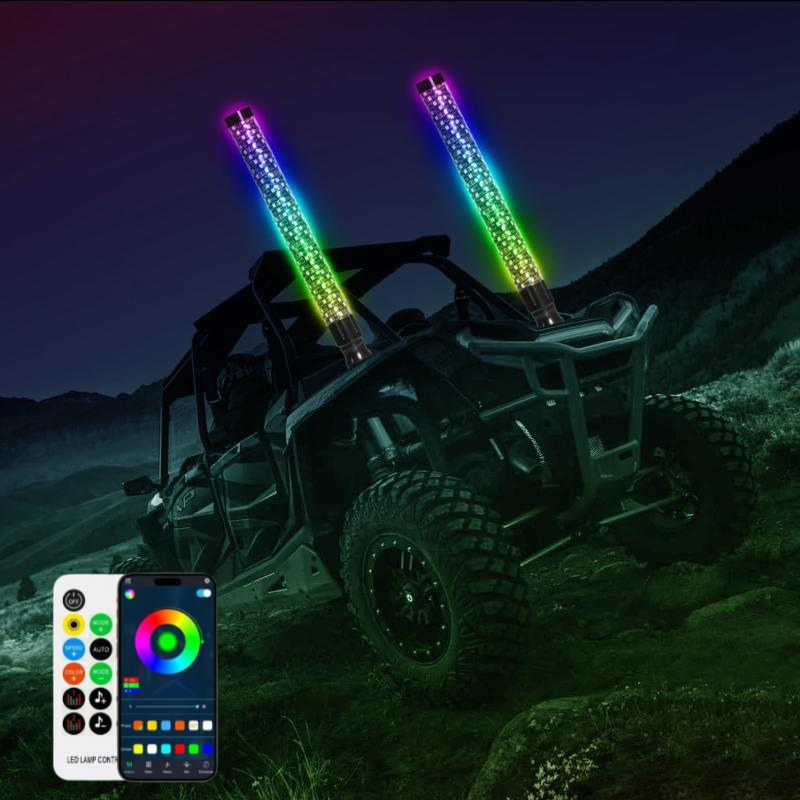 2Pcs 3FT Versatile and Durable 360° Spiral  RGB LED Whip Light-Main