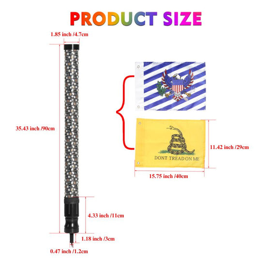 1-3FT Versatile and Durable 360° Spiral  RGB LED Whip Light(2Pcs)