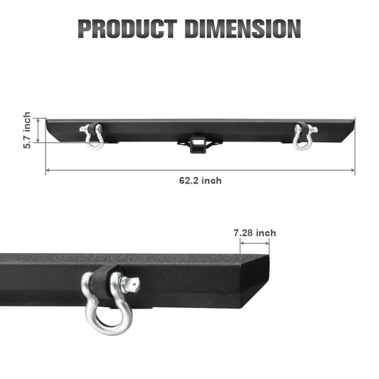 Rear Bumper for 1997-2006 Jeep Wrangler TJ with Hitch Receiver & D-Rings