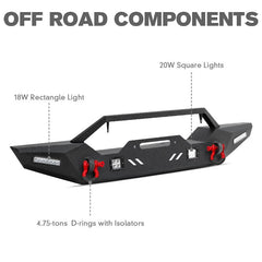For 2007-2023 Jeep Wrangler JK/JL& Gladiator JT Steel Front Bumper with LED Lights&D-Rings-3