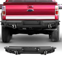 Rear Bumper for 2009-2014 Ford F150 with  Sensor Holes & LED Lights & D-Rings