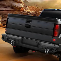 Rear Bumper for 2009-2014 Ford F150 with  Sensor Holes & LED Lights & D-Rings