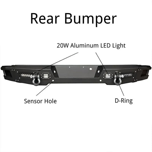 Rear Bumper for 2009-2014 Ford F150 with  Sensor Holes & LED Lights & D-Rings