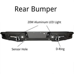 Rear Bumper for 2009-2014 Ford F150 with  Sensor Holes & LED Lights & D-Rings