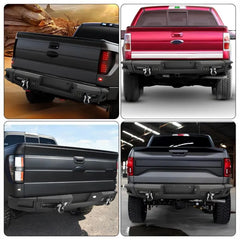 Rear Bumper for 2009-2014 Ford F150 with  Sensor Holes & LED Lights & D-Rings