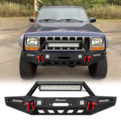 Front Bumper for 1983-2001 Jeep Cherokee XJ with D-Rings & Winch Plate & LED Lights-1