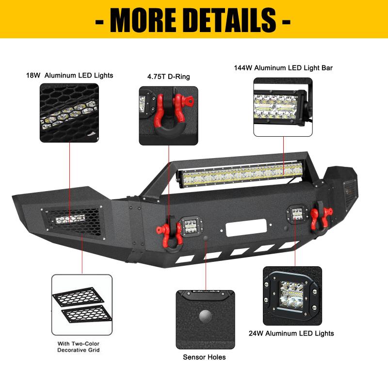 Front Bumper for 2003-2005 RAM 2500丨3500 with Winch Plate & LED lights & D-Rings & Sensor Holes-4