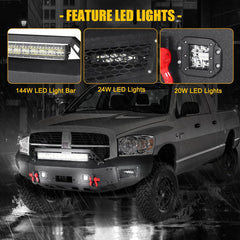 Front Bumper for 2006-2009 RAM 2500丨3500 with Winch Plate & LED lights & D-Rings & Sensor Holes-3