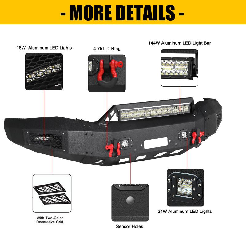 Front Bumper for 2006-2009 RAM 2500丨3500 with Winch Plate & LED lights & D-Rings & Sensor Holes-4