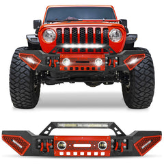 Front Bumper for 2007-2023 Wrangler JKJL&2020-2021-2022-2023 Gladiator JT with D-Rings & Winch Plate & LED Lights-1