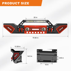 Front Bumper for 2007-2023 Wrangler JKJL&2020-2021-2022-2023 Gladiator JT with D-Rings & Winch Plate & LED Lights-4