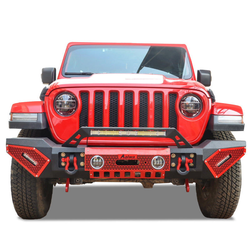 Front Bumper for 2007-2023 Wrangler JKJL&2020-2021-2022-2023 Gladiator JT with D-Rings & Winch Plate & LED Lights-7