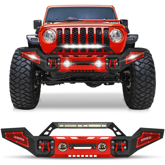 Front Bumper for 2007-2023 Wrangler JKJL&2020-2021-2023 Gladiator JT with D-Rings & Winch Plate & LED Lights-1