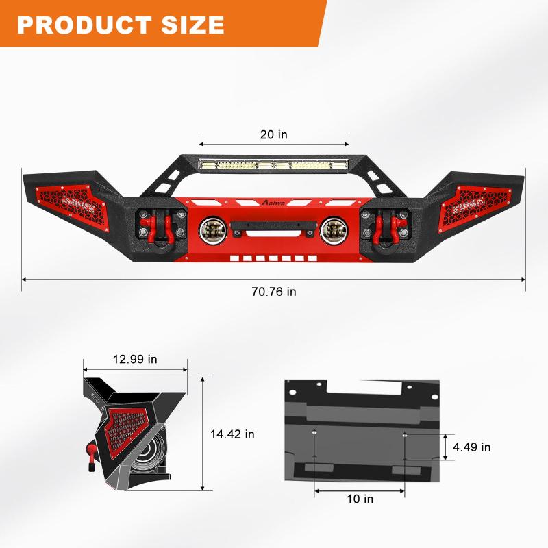 Front Bumper for 2007-2023 Wrangler JKJL&2020-2021-2023 Gladiator JT with D-Rings & Winch Plate & LED Lights-4