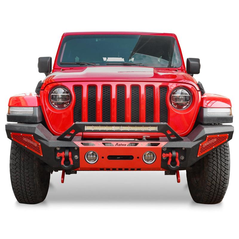 Front Bumper for 2007-2023 Wrangler JKJL&2020-2021-2023 Gladiator JT with D-Rings & Winch Plate & LED Lights-7