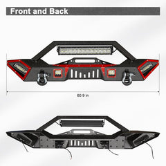 Front Bumper for 2007-2023 Wrangler JKJL&2020-2021-2023 Gladiator JT with Winch Plate & LED Lights & D-Rings-2