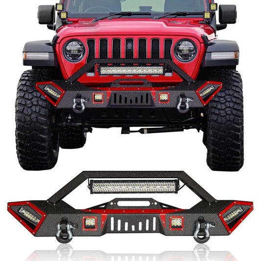 Front Bumper for 2007-2023 Wrangler JKJL&2020-2021-2023 Gladiator JT with Winch Plate & LED Lights & D-Rings-1