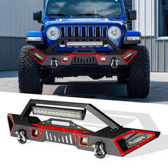 Front Bumper for 2007-2023 Wrangler JKJL&2020-2021-2023 Gladiator JT with Winch Plate & LED Lights & D-Rings-4