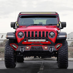 Front Bumper for 2007-2023 Wrangler JKJL&2020-2021-2023 Gladiator JT with Winch Plate & LED Lights & D-Rings-6