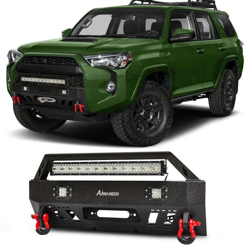 Front Bumper for 2010-2024 Toyota 4Runner with D-Rings & Winch Plate & LED Lights-4